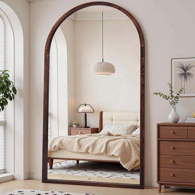 Suidia Full Length Mirror, Oversized Floor Mirror with Solid Wood Frame, Large Standing Mirror for Bedroom Living Room, Wood Antique Style, Dark Walnut, 82" L x 44" W