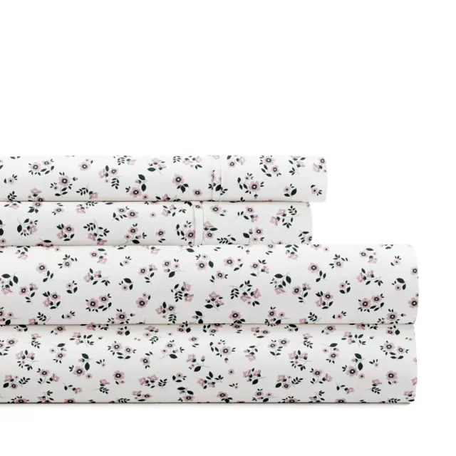Delicate Blossoms Floral Patterned Ultra-Soft 4 Piece Bed Sheet Set - Becky Cameron, Ditsy Floral Pale Mauve, Queen