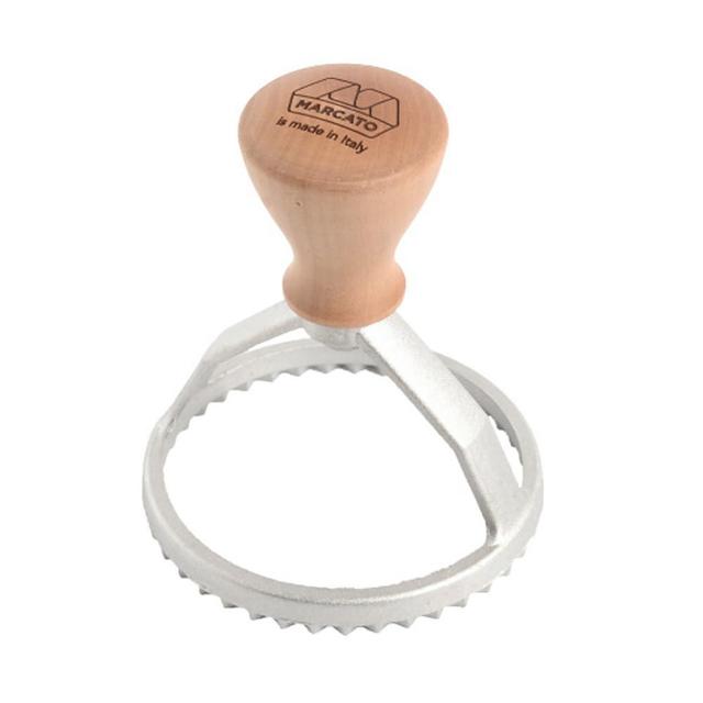 MARCATO Ravioli Stamp, 8cm, Round, Made in Italy, Silver, Wood & Aluminum
