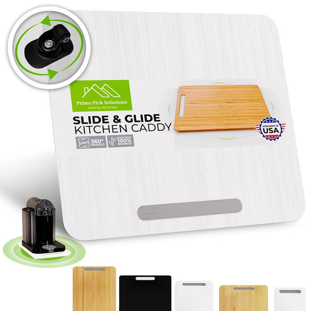 360 Kitchen Appliance Sliding Tray, an elegant sliding appliance Caddy that offers total countertop organization. Access your coffee maker or heavy appliance with the slide of a finger.