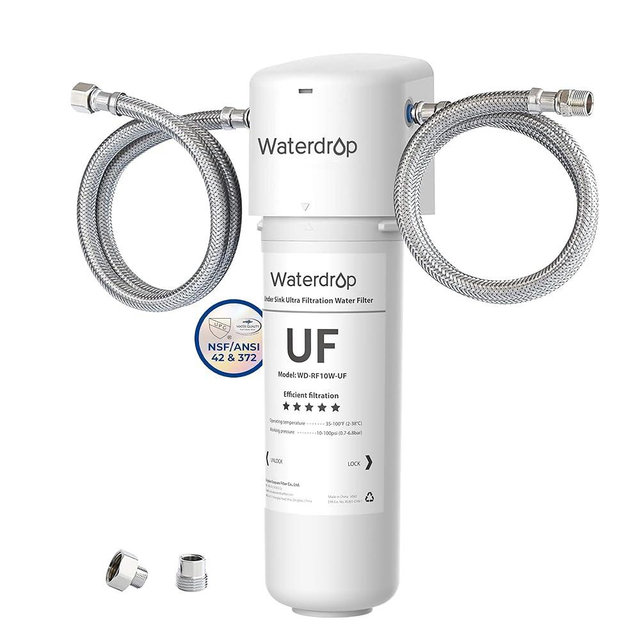 Waterdrop 10UAW-UF 0.01 μm Ultra Filtration Under Sink Water Filter for Baçtёria Reduction, Reduces Lead, Chlorine, Bad Taste & Odor, 8K Gallons, Direct Connect to Kitchen Faucet, USA Tech