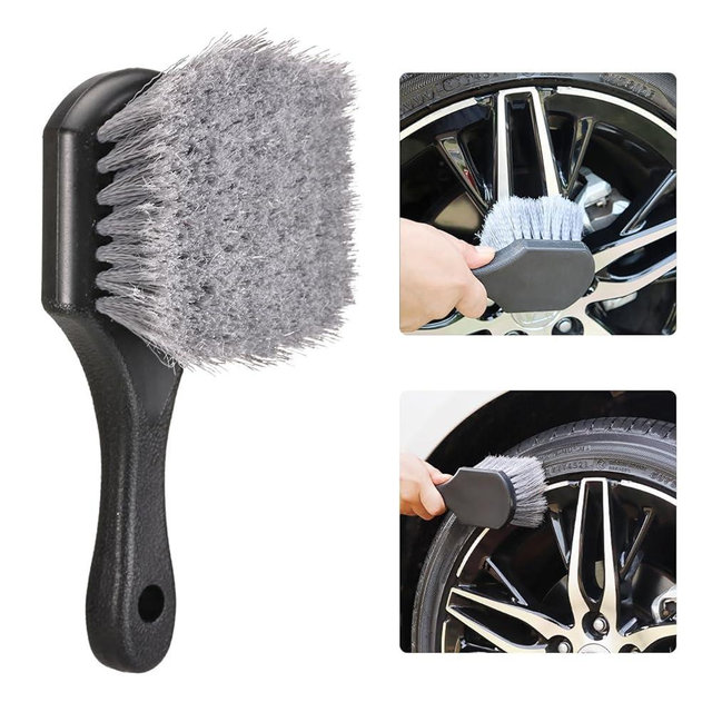 Tire Brush Wheel Cleaner Brush,Soft Bristle Cleaning Brush,Car Wash Brush Clean Tires & Wheel Releases Dirt and Road Grime,Car Accessories for Women/Men,Short Handle for Easy Scrubbing,Scratch-Fr-ee