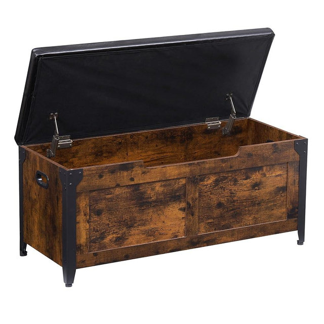 GAOMON Storage Chest, Storage Trunk with Safety Hinges, Wooden Storage Bench with Metal Frame, Shoe Bench, Large Storage Organizer, Modern Style Storage Chest for Bedroom, Entryway, Living Room