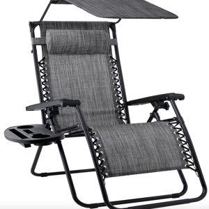 Best Choice Products Folding Zero Gravity Recliner Patio Lounge Chair w/ Canopy Shade, Headrest, Tray
