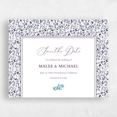 Dark Berry, Blue Wedding Save the Date - Ariella Landscape