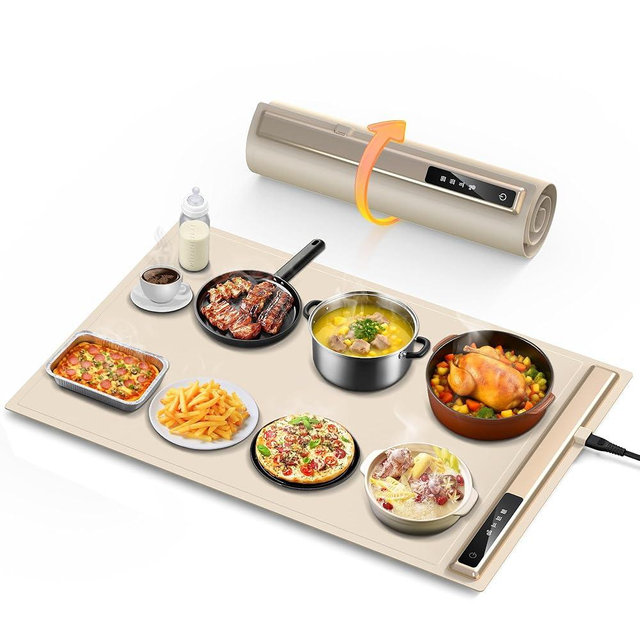 Warming Mat for Food,10s Rapid Warm Food Warming Mat,3-Temp Portable Food Warmer,Fast Heating BPA-Free Auto Shut Off Chafing Dishes For Buffet,Roll Up Food Warmers For Parties Buffet White