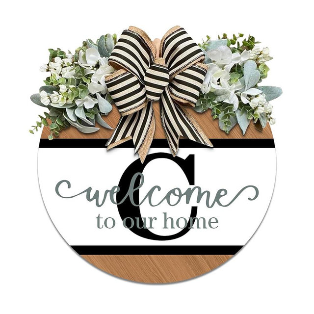 Last Name Round Front Door Wreath Decor for All Seasons, 26 Initial Letter Wreaths for Front Door Porch Welcome Garland and Eucalyptus Hanging Gift for Farmhouse Welcome Sign (C)