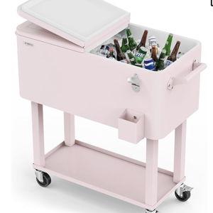VINGLI 80 Quart Rolling Ice Chest, Portable Patio Party Bar Drink Cooler Cart, with Shelf, Beverage Pool with Bottle Opener