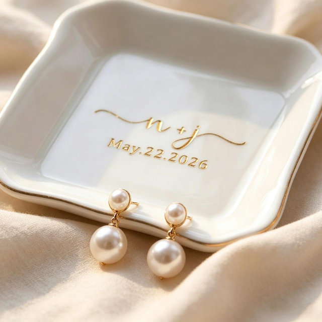 Engraved Initials Jewelry Dish, Custom Jewelry Dish with Name, Personalized Ring Holder, Bridesmaid Gift, Ceramic Tray for Engagement Gifts