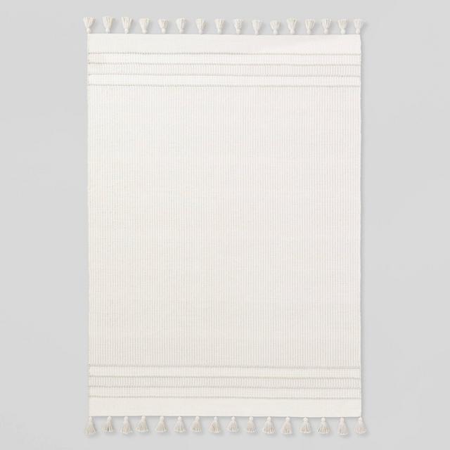 7' x 10' Texture Border Stripe Area Rug Cream/Silver Gray - Hearth & Hand™ with Magnolia