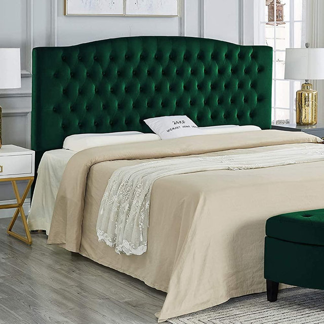 24KF Upholstered Button Tufted King Headboard and Velvet Fabric King/California King- Jade
