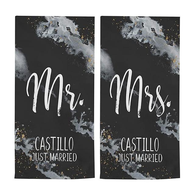 Let’s Make Memories Personalized Married Couple Beach Towel Set of 2 - Mr. & Mrs.- Customize with Message - Black