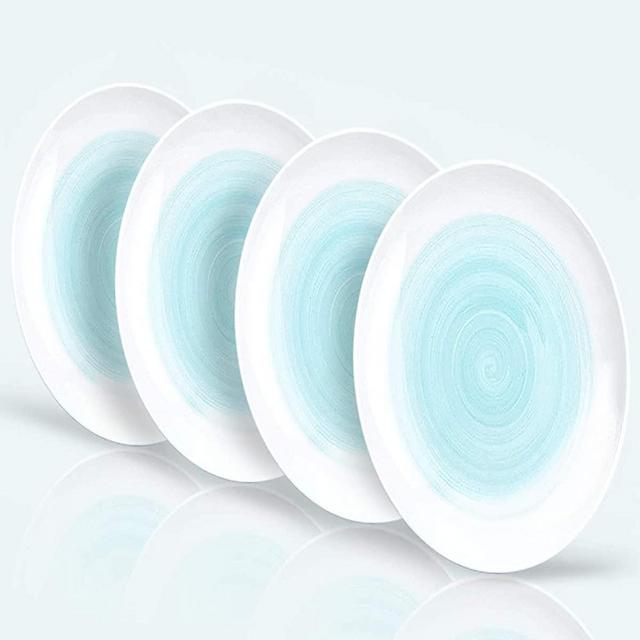 Sophie & Panda Porcelain Dish Set of 4 - Unique Scandinavian Minimalism Dinner Plates - Dish Set of 4 Blue Plates - 10 Inches Serving Dishes
