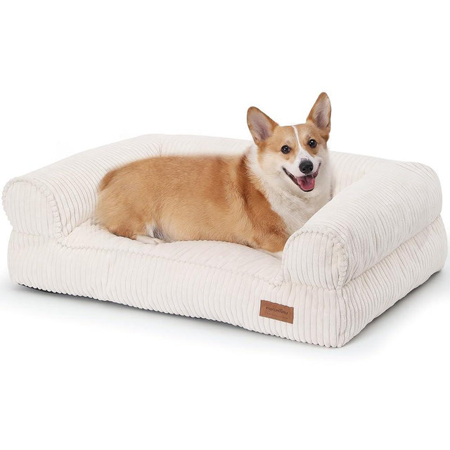 FUKUMARU Cute Dog Bed, Fluffy Pet Bed with TPU Layer Keeping Lining Dry, Dog Couch Medium Size Dogs Easy to Care, Warm Cat Bed with Removable Zipper Cover, 36inch, Large, Cream