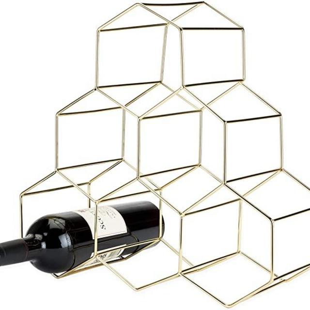 Viski Belmont Geo Rack Freestanding Wine Racks & Cabinets Holds 6 Bottles, 14.25", Gold