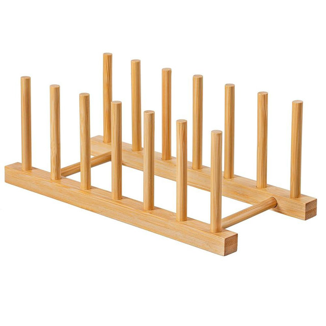 HBlife Bamboo Dish Plate Bowl Cup Book Pot Lid Cutting Board Drying Rack Stand Drainer Storage Holder Organizer Kitchen Cabinet（Keep Dry）