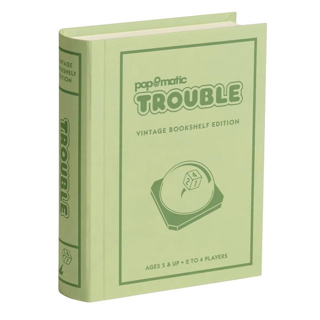 WS Game Company Trouble Vintage Bookshelf Edition, Linen Wrapped Book Box & Slipcase, Pop-O-Matic Die Roller, Classic Board Games for Kids & Adults, Ages 5+