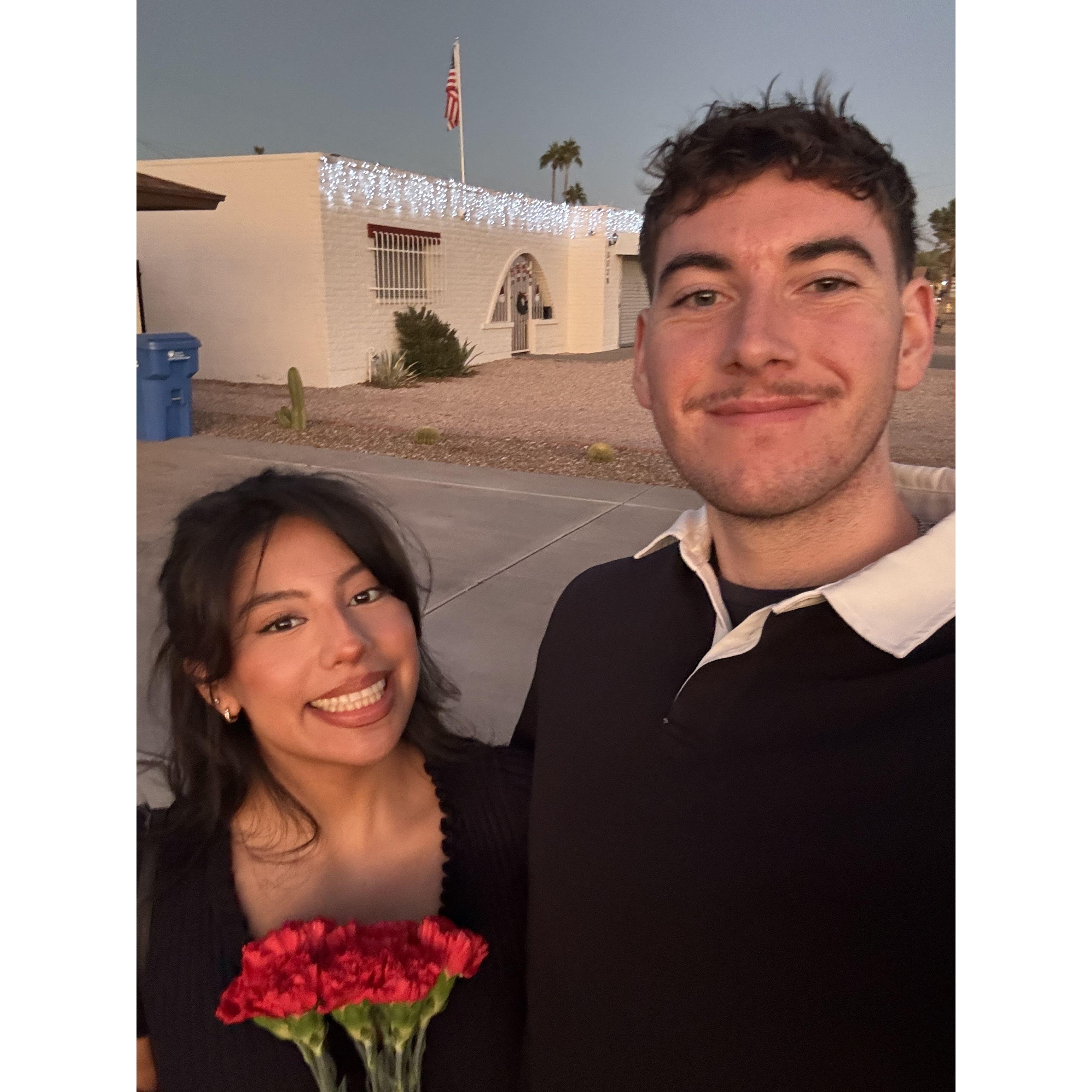 One of the things I will miss when we get married is William picking me up in his truck with a fresh bouquet of flowers outside my house