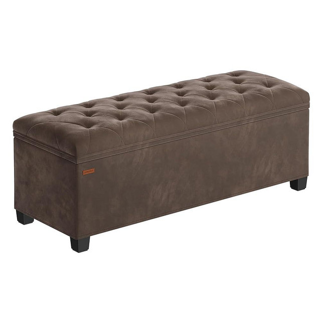 SONGMICS Velvet Storage Ottoman Bench, Foot Rest with Legs, 15.7 x 43 x 15.7 Inches, End of Bed Bench, Storage Chest, Load up to 660 lb, for Living Room, Bedroom, Entryway, Walnut Brown ULSF089K01