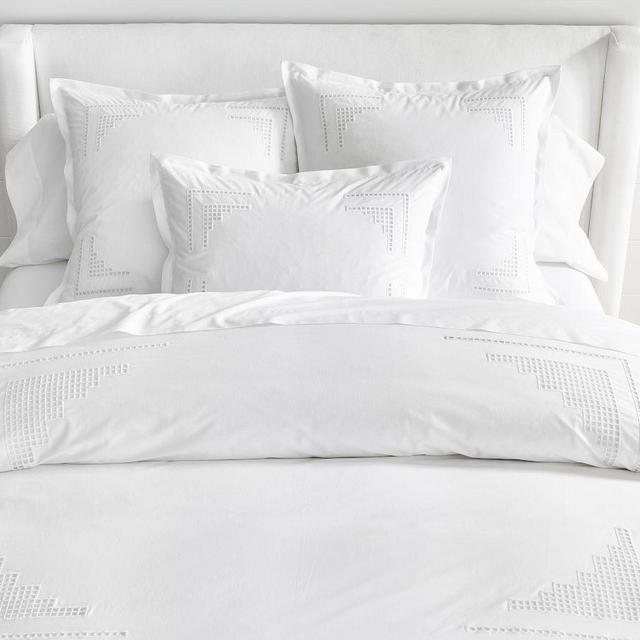 White Eyelet Percale Duvet Cover, Full/Queen