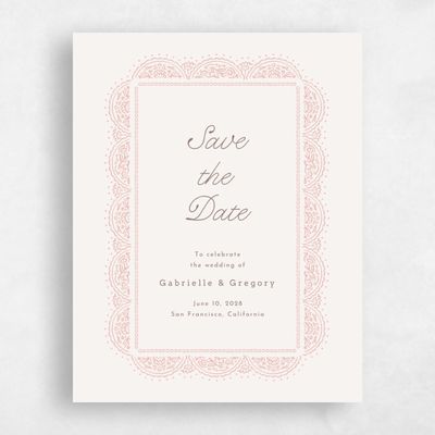 Dusty Peach, Beige Wedding Save the Date - Carmel Portrait