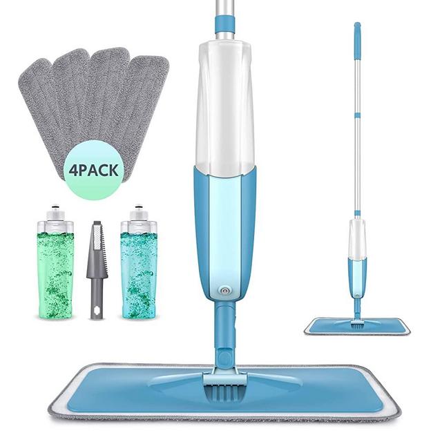 Mops for Floor Cleaning Spray Floor Mop - MEXERRIS Microfiber Mop Wet Mops with Spray 4 Reusable Mop Pads 2 Refillable Bottle for Laminate Wood Vinyl Tiles Floor Cleaning Hardwood Floor Cleaning Mop