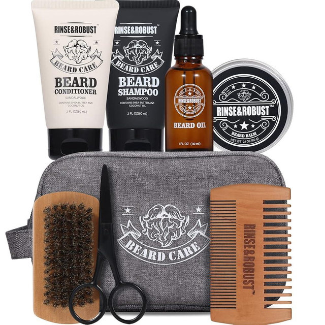 Rinse & Robust Beard Kit Beard Care Grooming for Men Beard Travel Set Gift Set for Men Travelling Bag for Men Fathers Day Dad Gift