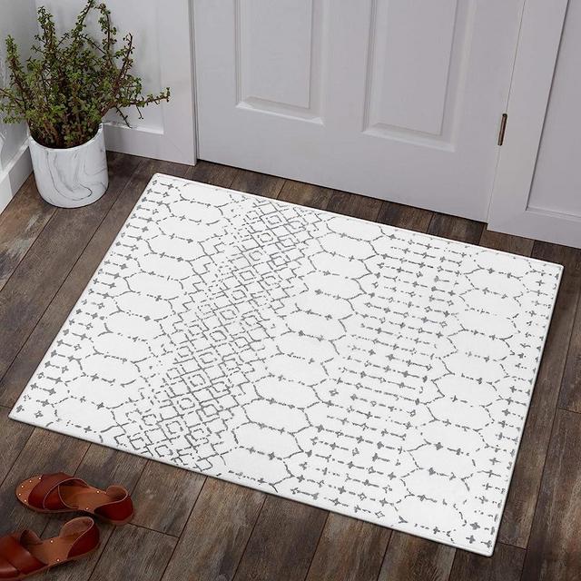 Lahome Moroccan Entryway Washable Rugs 2x3 Non-Slip Thin Kitchen Rug Throw Small Area Rugs for Bedroom Accent Print Distressed Bathroom Mat White Floor Indoor Doormat Carpet for Laundry Living Room