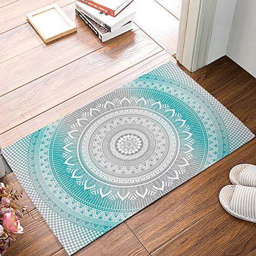 Family Decor Doormat for Entrance Way Indoor/Bathroom/Front Door Area Floor Mat Rugs Rubber Non Slip Absorb Kitchen Runner Carpet, Hippie Mandala Art Design Boho (Green/Grey) 32"x20"