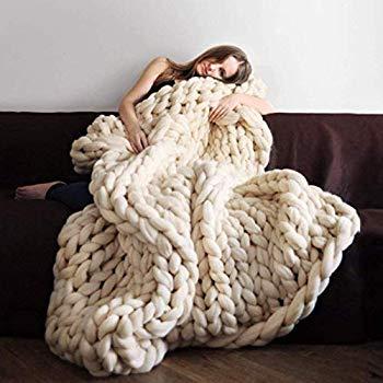 Chunky Knit Blanket Merino Wool Hand Made Throw