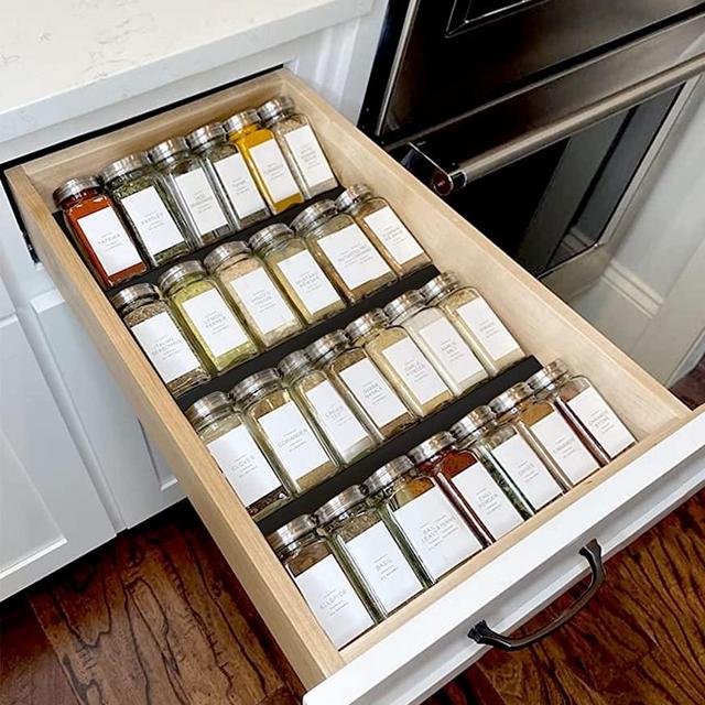 Spice Drawer Organizer for Drawer Wider Than 13 inches, Black Acrylic 4 Tier Seasoning Jars Drawer Insert, Kitchen Spice Rack Tray for Drawer/Countertop (Jars not included)
