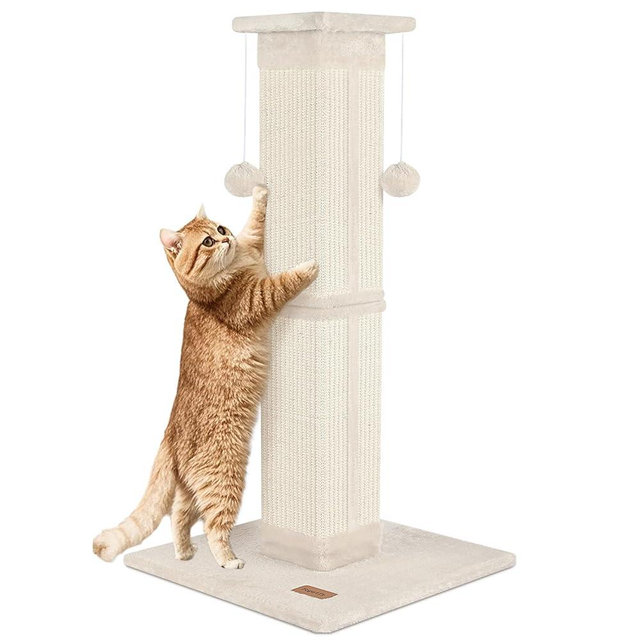 Cat Scratching Post 33 inch for Indoor Cats, High Cat Scratch Post Beige, Cat Tree for Full-Body Stretching, Protect Your Furniture