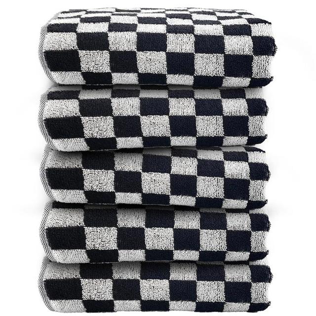 YXWXY 5-Pack Checkered Hand Towels - Soft 100% Cotton Bath & Kitchen Towels, Absorbent & Decorative, 13 x 29 Inches (33 x 74cm), Black & White