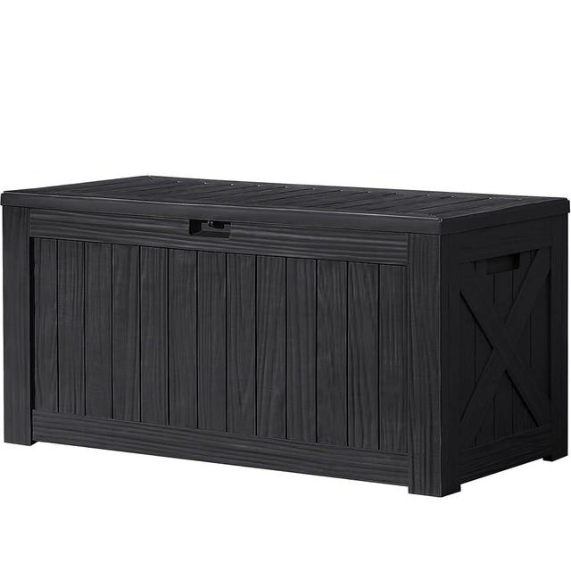 Devoko 120 Gallon Deck Box Resin Outdoor Storage Box Waterproof Large (Black)