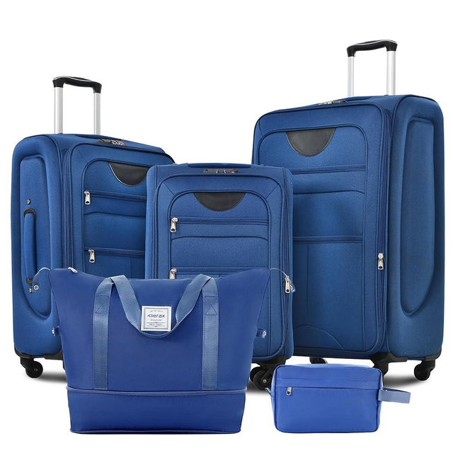 Merax Softside Luggage Set 3 Piece Suitcase with Duffel Bag Spinner Wheels Lightweight Expandable Travel Luggage 22" 26" 30",Navy Blue