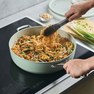 Halo Ceramic with LaserDefense Nonstick Saute Pan with Lid & Helper Handle