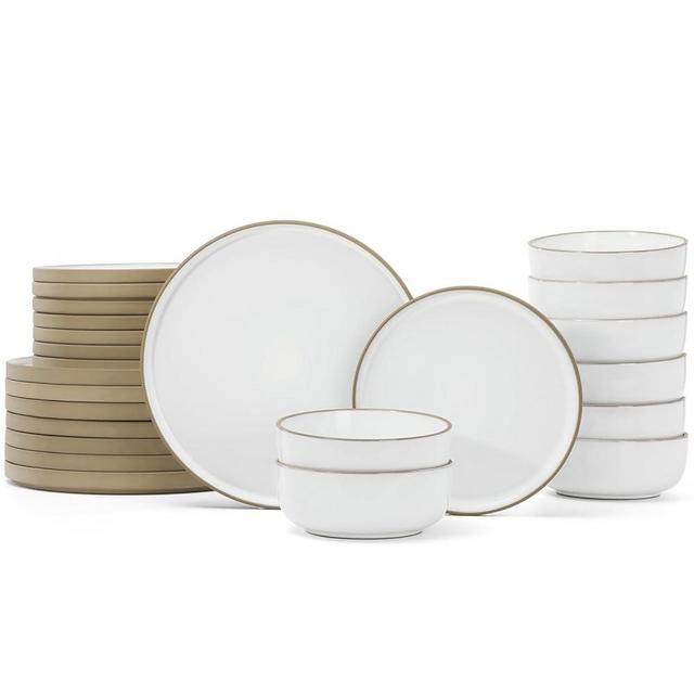Famiware Nature Plates and Bowls Set, 24 Pieces Dinnerware Sets, Dishware Sets, Dishes Set for 8, Microwave and Dishwasher Safe, Snowy White