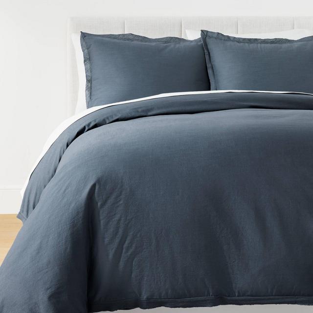King Raw Edge Hemstitch Cotton Slub Duvet & Sham Set Slate Blue - Threshold™ designed with Studio McGee