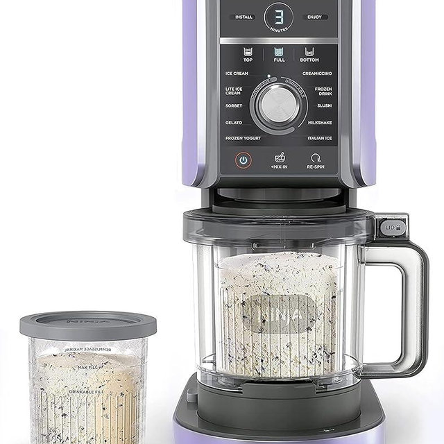 Ninja NC501 CREAMi Deluxe 11-in-1 Ice Cream & Frozen Treat Maker with 2 XL Family Size Pint Containers, Lavender (Renewed)