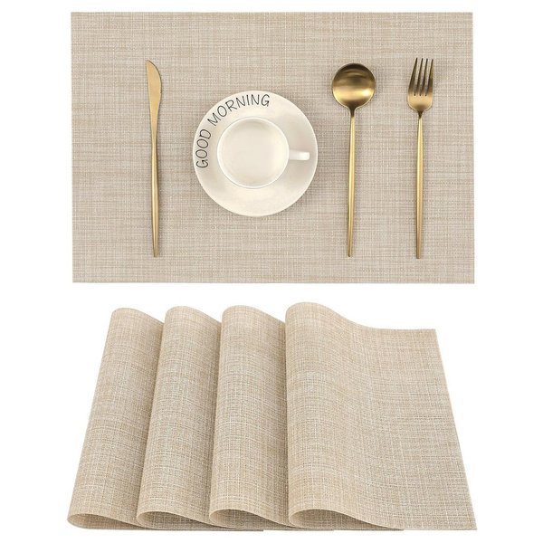 Solino Home Natural Linen Placemats Set of 4 – 100% Pure Linen Cloth Placemats 19" L x 14" W Inch – Classic Hemstitch Fabric Placemats for Spring, Holiday Decor