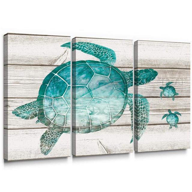 SUMGAR Large Wall Art Set for Living Room Teal Sea Turtle Wall Decor Vintage Paintings on Canvas Framed Prints,16x32x3p