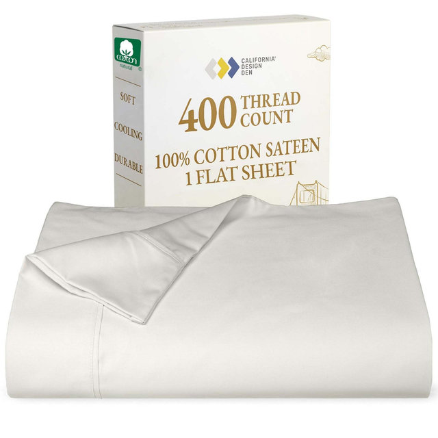 Flat Sheet Only, 400 Thread Count 100% Cotton Sateen, Soft & Durable by California Design Den - Ivory , Full