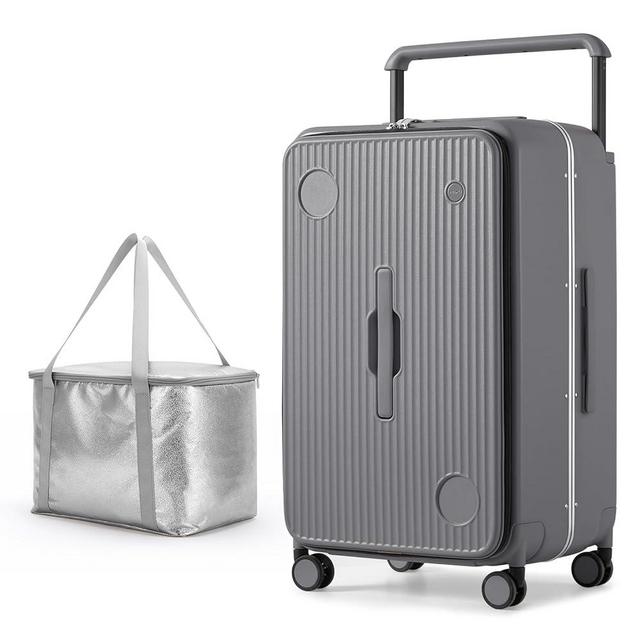 mixi Multifunctional 26 Inch Checked Luggage Large Suitcases with Spinner Wheels Wide Handle Rock Gray, with Cooler Bag