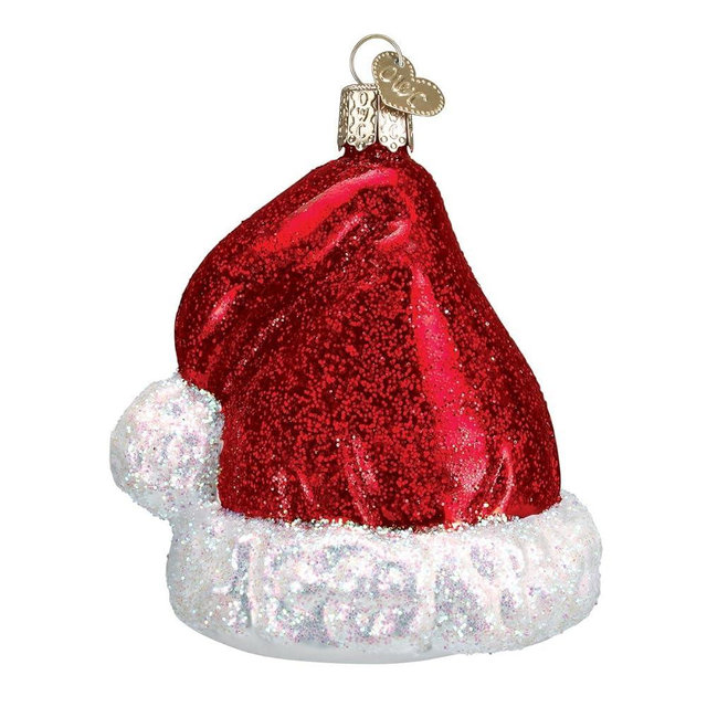 Old World Christmas Santa Hat Glass Blown Ornament for Christmas Tree, Handcrafted Holiday Decoration, Santa Collection