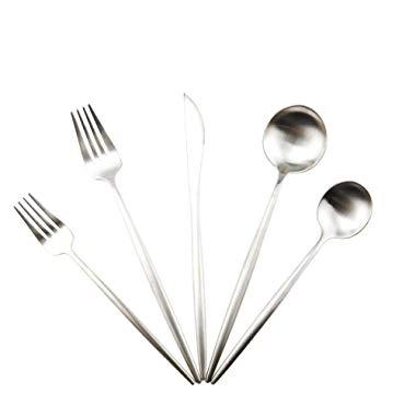 Gugrida 20-Piece 18/10 Stainless Steel Flatware Silverware, Luxury Dinnerware Set Travel Cutlery Tableware Include Knife Fork Spoon Service for 4,Healthy & Eco-Friendly Dishwasher Safe (Silver Matte)