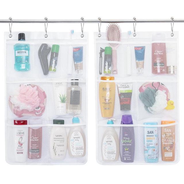 Lifewit Mesh Shower Caddy, 7 Pockets Hanging Shower Organizer with Quick Drying Mesh, Portable Space Saving Bathroom Organizer to Hold Soap, Shampoo and Cruise Ship Essentials, White, 2 Pack