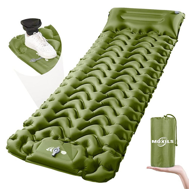 MOXILS Sleeping Pad Ultralight Inflatable Sleeping Pad for Camping, 75''X25'', Built-in Pump, Ultimate for Camping, Hiking - Airpad, Carry Bag, Repair Kit - Compact & Lightweight Air Mattress(Green)