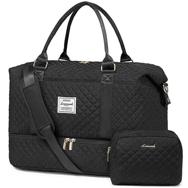 LOVEVOOK Travel Duffle Bag, Weekender Bags for Women with Shoe Compartment, Carry on Overnight Bag with Toiletry Bag, Gym Duffel Bag with Wet Pocket, Hospital Bags for Labor and Delivery, Black