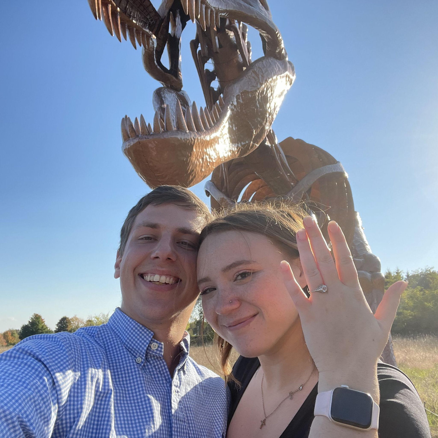 We sadly didn’t get engagement photos, but this dinosaur looked pretty cool!