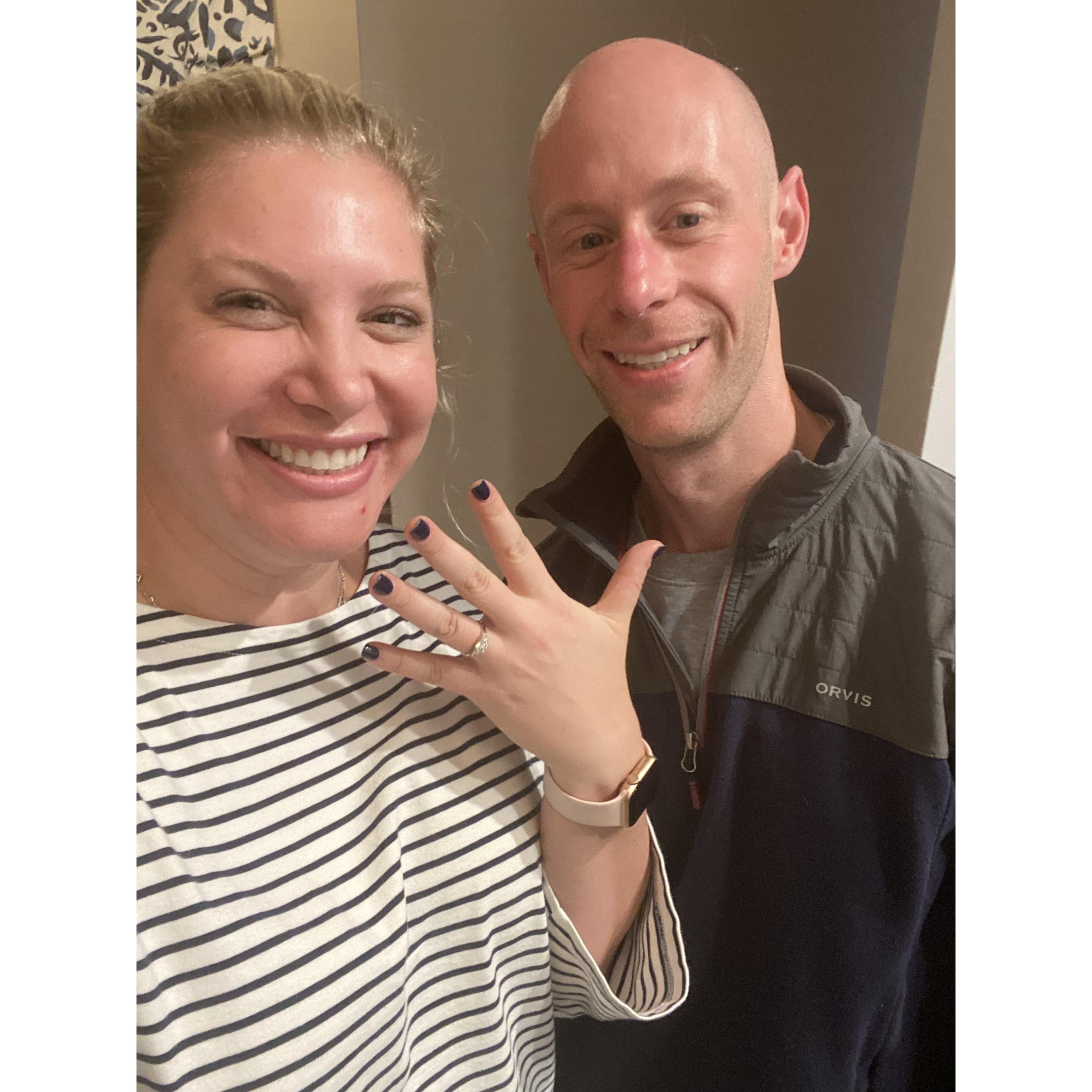 The night we got engaged Danny surprised Katie with getting down on one knee and popping the question while standing in their kitchen.